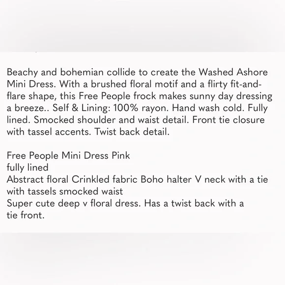 Free People Washed Ashore Mini Dress Size Medium Pink Lined Flowy Floral Dress - Picture 16 of 16